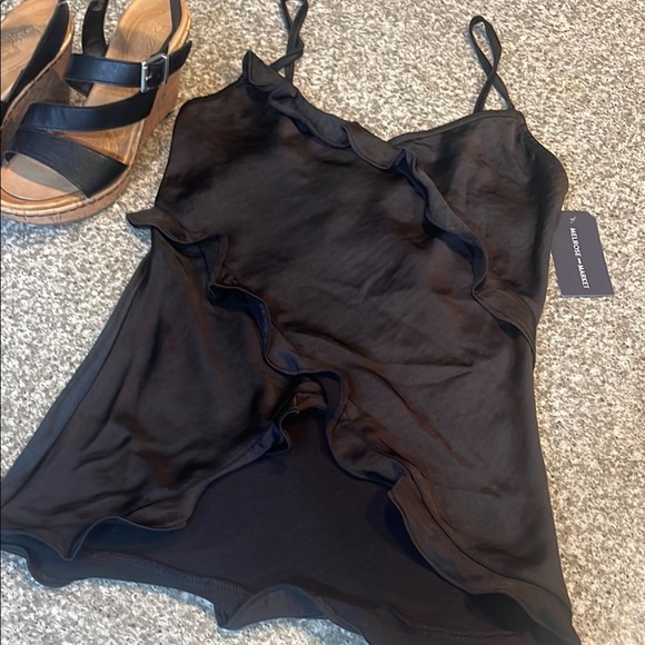 NWT Melrose and Market Black Ruffled Satiny Tank - Picture 2 of 5